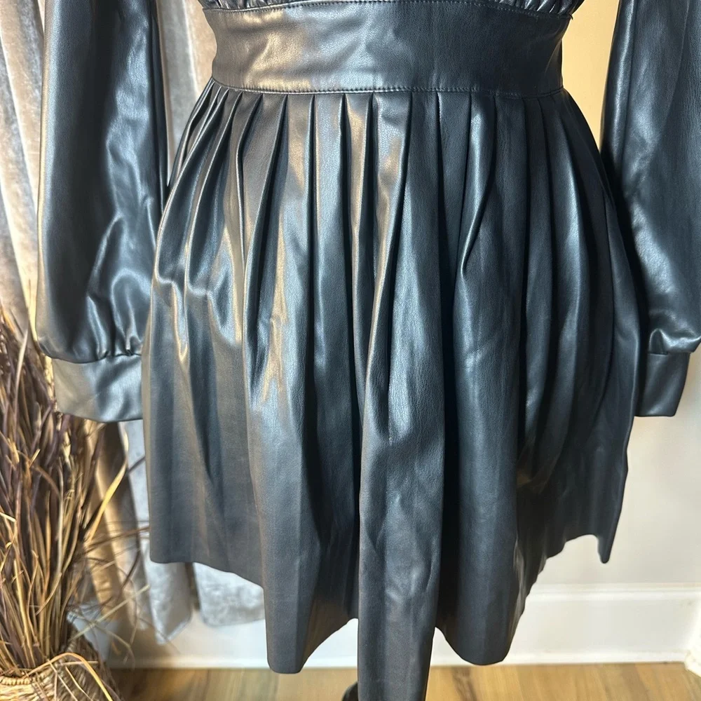Idem Ditto Elegant Black Faux Leather Dress - Picture 3 of 5